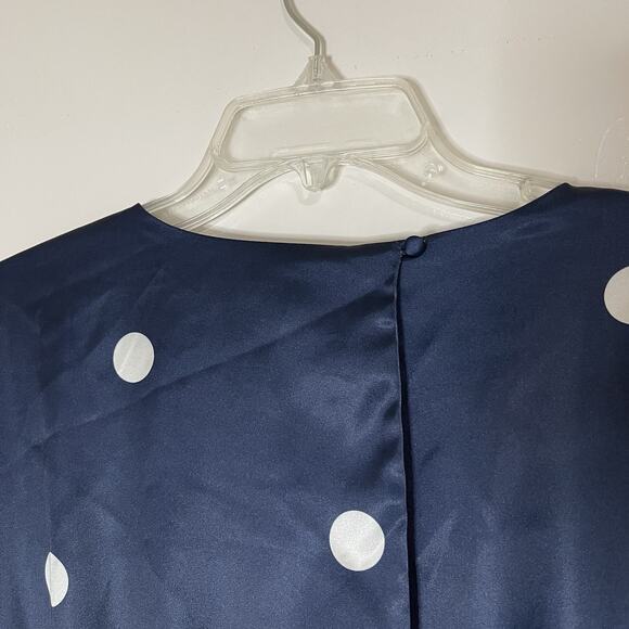 NEW! English Factory Dot Printed Satin Long Sleeve Romper Navy Medium - Picture 8 of 11